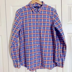 JCrew, pink & blue flannel button down, boy cut 10